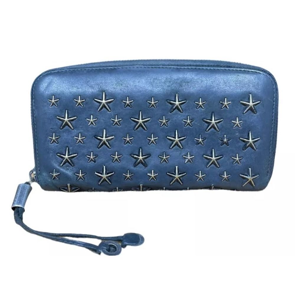 JIMMY CHOO FILLIPA START STUDDED LEATHER ZIP AROUND LARGE WALLET